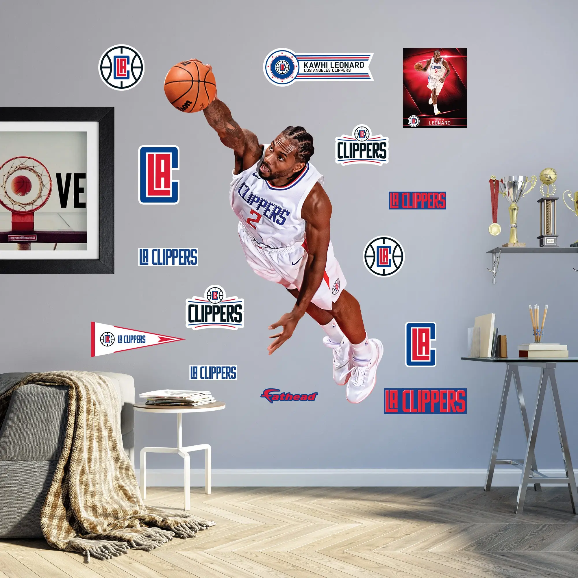 Official NBA Los Angeles Clippers Star Kawhi Leonard Die-Cut Dunk Action RealBig Collection Reusable Vinyl Wall Stickers - Decorative Decals for Clippers Fans’ Home Decor, Realistic
