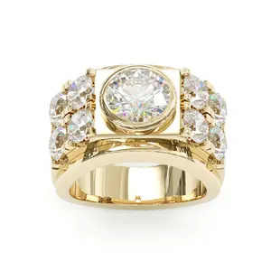 Aossio Imperial Round Brilliant CZ Pavé Men's Ring, 18K Gold Round Cut Cluster Band