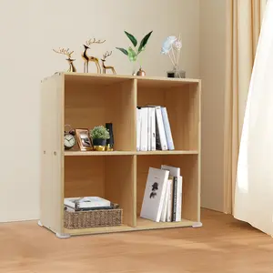 Solid Wood 4 Cube Storage Shelf 2 Tier Bookcase Modern Floor Standing Display Unit 44 55lbs Load Capacity per Tier for Living Room Home Office Organizer