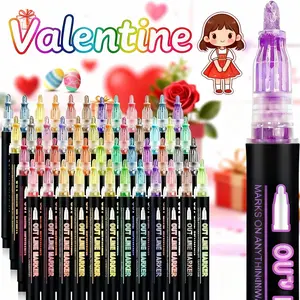 Double Line Outline Art Pen, DIY Graffiti Marker Pen, 8-48 Color Options, Ideal for Scrapbooking & Drawing, Perfect for Creative Projects for Valentine's Day gifts