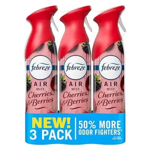Pack of 3 Air Mist, Air Freshener Spray, Odor Fighting Room Spray, Deodorizer for Home Bathroom Kitchen Office Apartment Dorm Room Classroom, Cherries & Berries Scent, 8.1oz