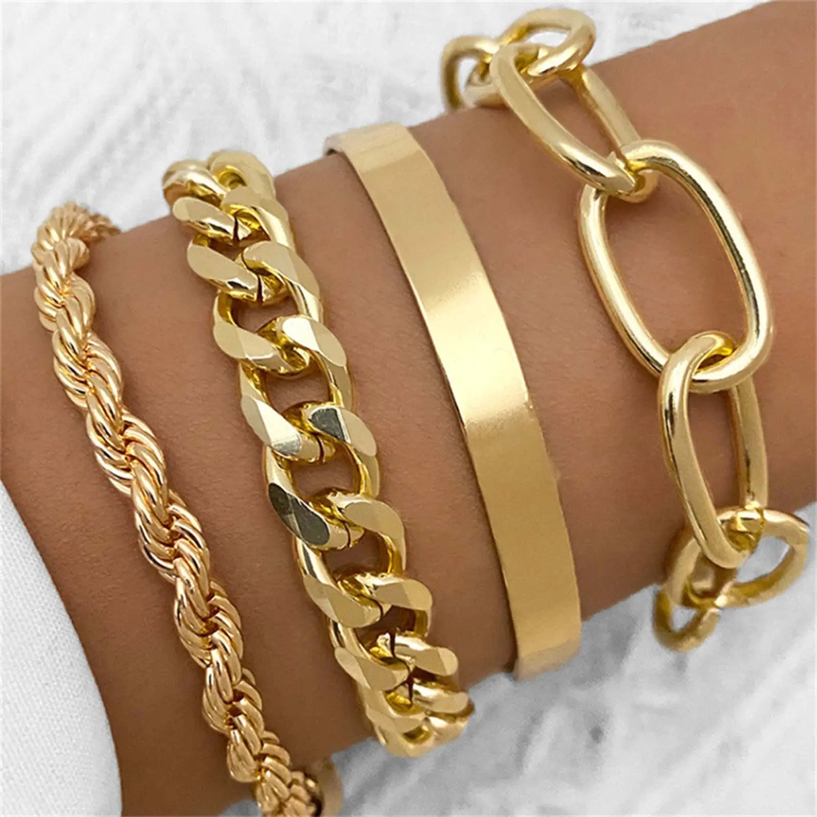 Stainless steel four-piece bracelet hollow chain versatile retro gift for girlfriend party jewelry