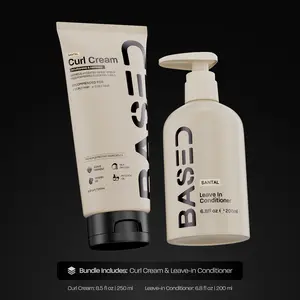BASED Curly Duo: Premium Non-Toxic Curl Cream & Leave-In Conditioner Bundle - Defines Curls, Controls Frizz, Medium Hold with Agave & Silk Protein, Instant Hydration & Nourishment, No Harmful Chemicals