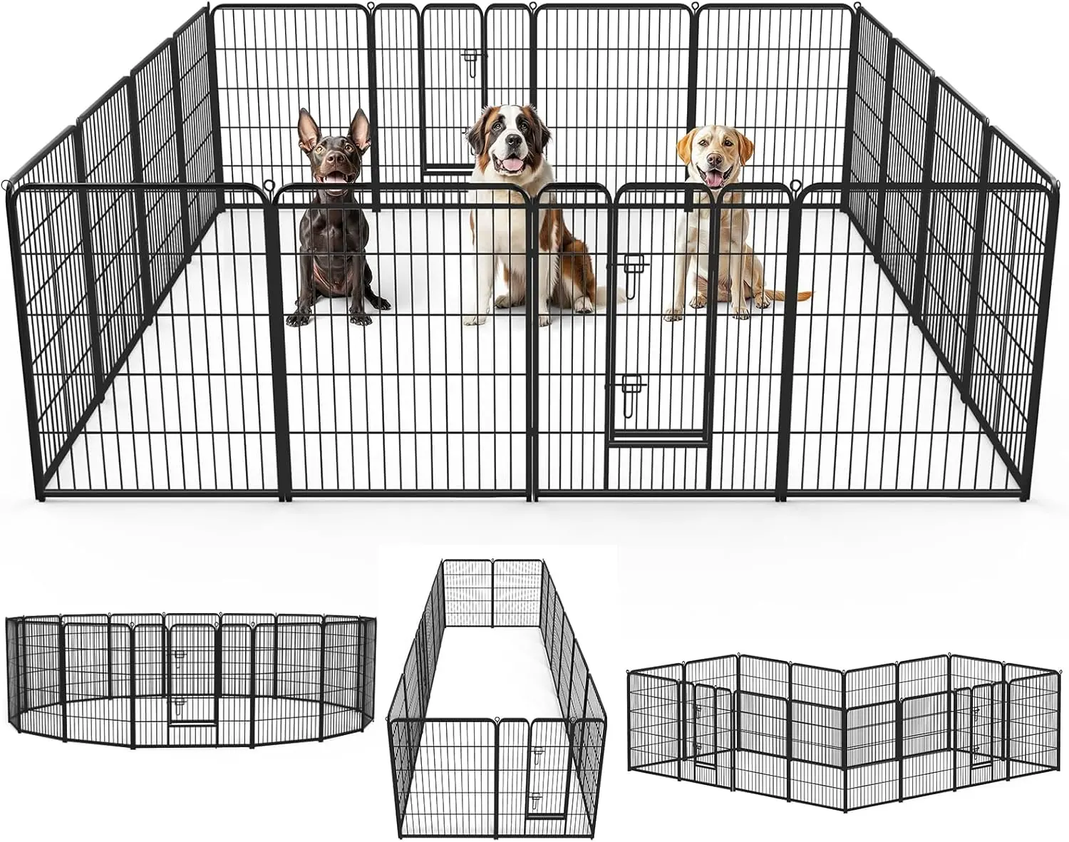 Portable Dog Enclosure with Door, 8/16 Panel Metal Pet Playpen 23–39 Inch Tall for Indoor Home, Outdoor Yard, Camping & RV Use