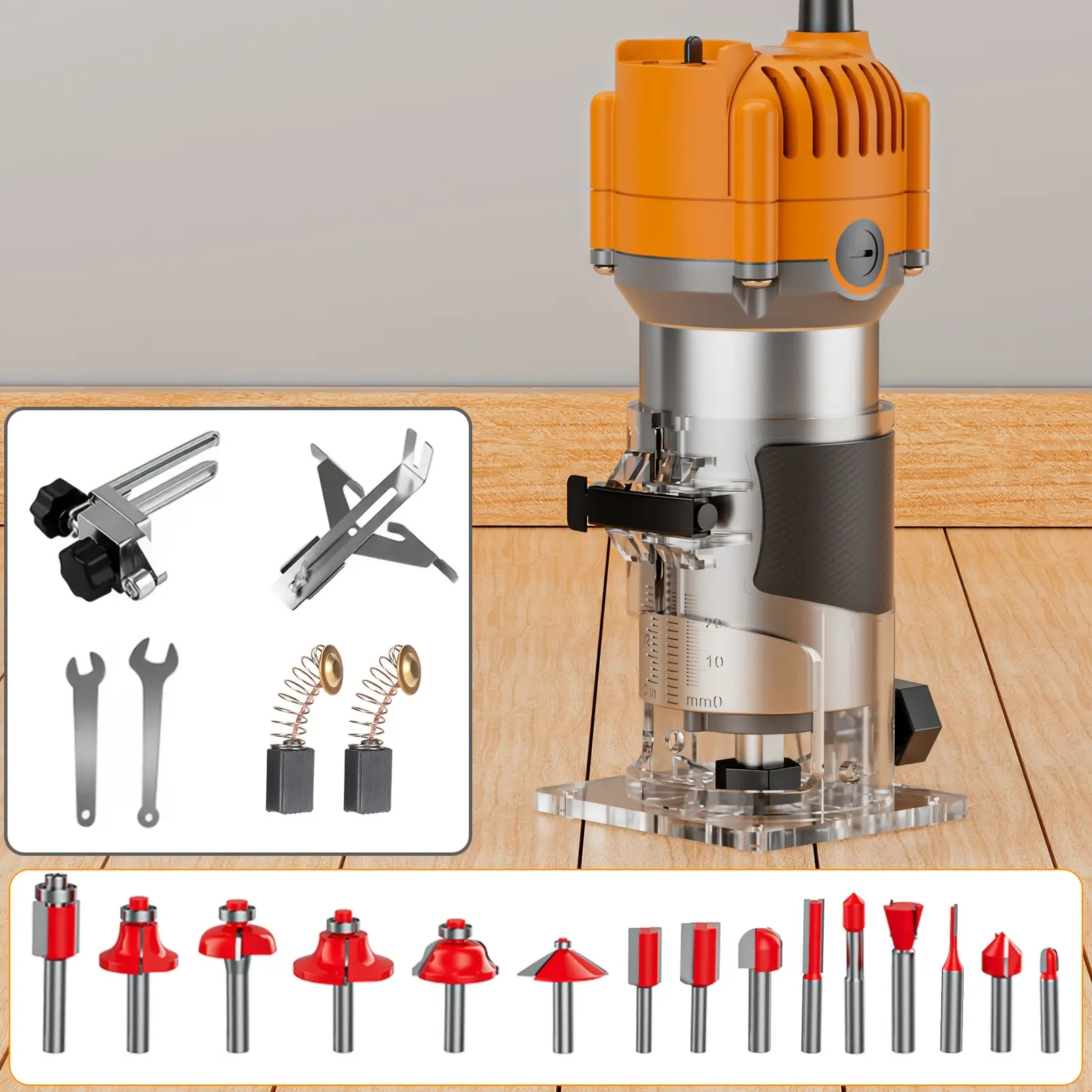 Woodworking carving machine, Wood Router, edge guide and roller guide, realize precise edge trimming and irregular processing woodworking edge trimming tool wired, suitable for woodworking groove milling and edge trimming, as a gift for the recipient,