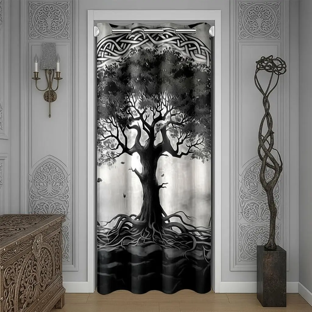 Tree of Life Door Curtain,Tree Aesthetic Door Cover Curtain Adult Room Decor,Black Grey Gothic Doorway Curtains Vi Style Print Door Drapes,1 Panel
