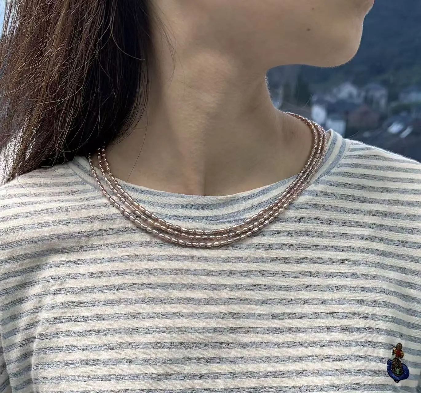 NC71-The Regent Triple Strand Natural Purple Keshi Pearl Necklace 3 layer A Luminous Cascade of Freshwater Pearls Triple Strand Pearl Necklace Three Row Layered Pearl Necklace Multi-Strand Pearl Collar, Freshwater Pearl Necklace, Classic Pearl Choker