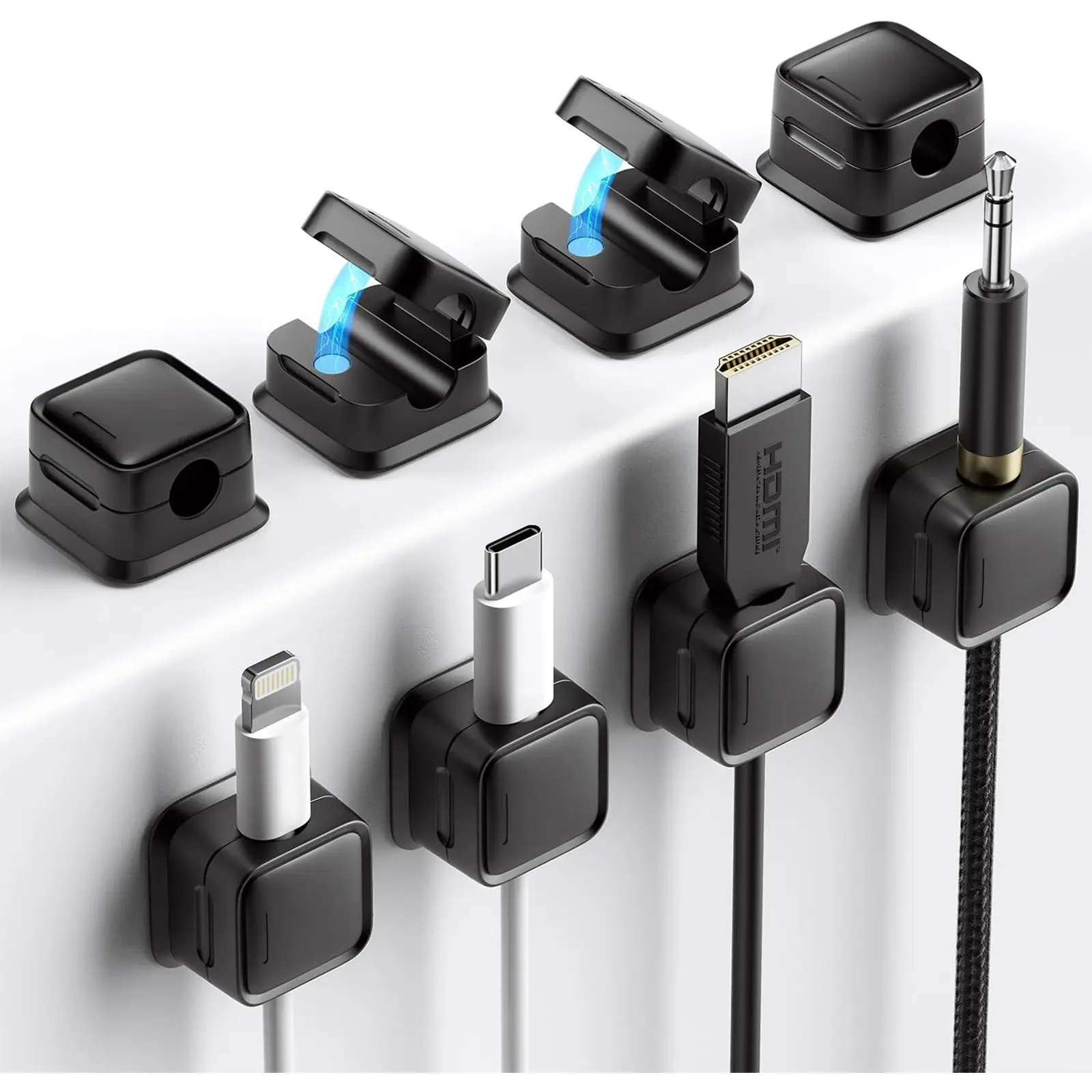 8-Pack Adhesive Cable Clips for Adults - Strong-Adhesive Organizers, Easy-Open Desk Accessories, 0.3" Diameter Wire Hiders for Home Office Storage & Indoor Hidden Management