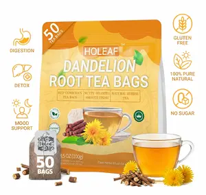 HoLeaf Dandelion Root Tea Bags, 50 Count, Caffeine Free, Natural Detox Herbal Tea, Roasted Nutty Flavor, Smooth Non-Bitter Taste, Individually Foil Wrapped, Eco Friendly Portable Daily Tea
