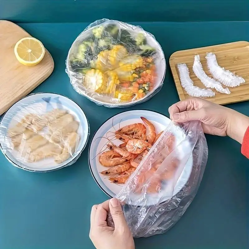 ood Fresh Keeping Cover, 100pcs/set Reusable Clear Plastic Wrap, Elastic Food Storage Cover, Kitchen Gadgets for Home Use, Containers, Durable Solid Plastic, Healthy Eating Containers