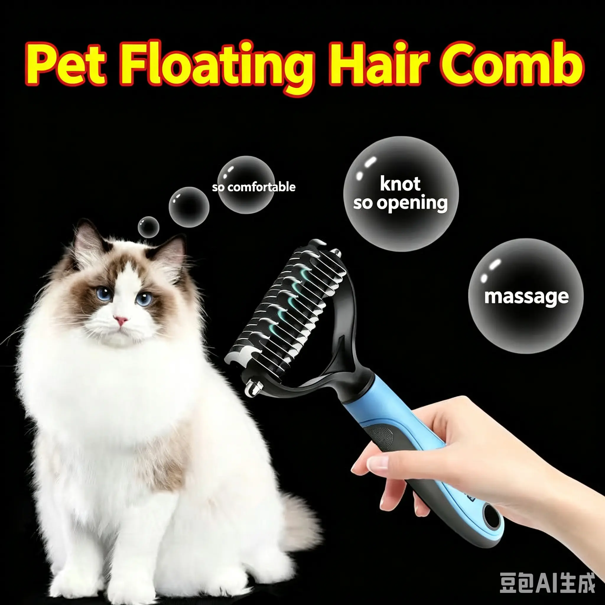 Pet Grooming Comb for Dogs & Cats, Detangling Brush for Golden Retriever & Poodle, Removes Mats, Tangles, Loose & Shedding Hair, Professional Pet-Specific Grooming Tool