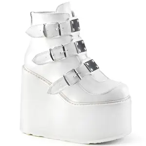 Demonia Swing-105 White Vegan Leather Ankle Boots