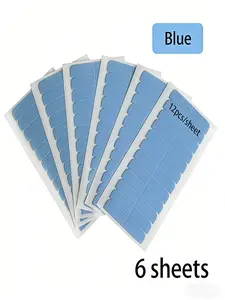 6-Pack Blue Hair Extension Film Strips, Hair Extension Tape, Ultra-Thin Strong Adhesive Sweat-Resistant, 4x0.8cm Size, for Wigs & Personal Use