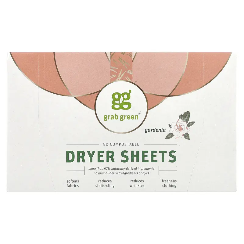Grab Green Dryer Sheets, Gardenia, 80 Compostable Sheets