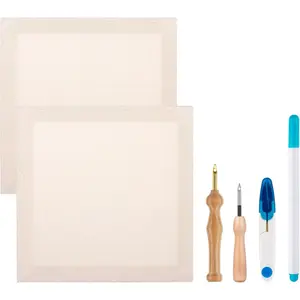 2PC 10.2''x10.2'' Punch Needle Frame, Punch Needle Kit Includes 2 Wooden Frames Covered with Monks Cloth, 3.5mm and 5mm Punch Needles, Marking Pen and Scissors for DIY Craft Decoration