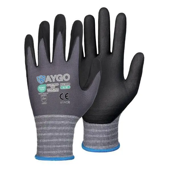 KAYGO Safety Work Gloves KG19NB – MicroFoam Nitrile Coated Nylon Gloves with Non-Slip Palm Dots for Construction, Maintenance & DIY Tasks