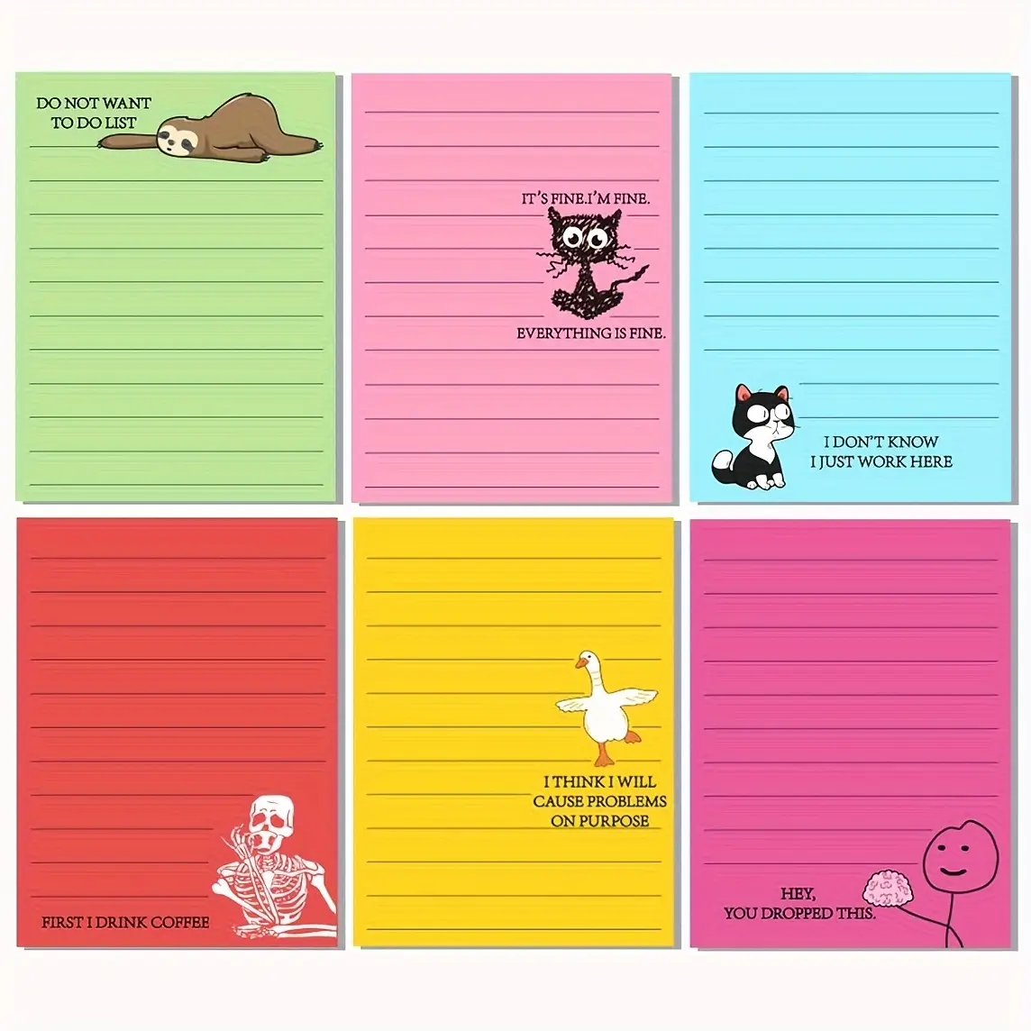 6-Pack Funny Coworker Gifts – Sarcastic Office Sticky Notes with Witty Phrases & Passive-Aggressive Jokes, 10.16 x 7.62 cm Memo Pads (Bright Colors: Mint, Pink, Lime, Red, Yellow, Turquoise) for Workplace Pranks & Employee Gag Gifts Office Supplies
