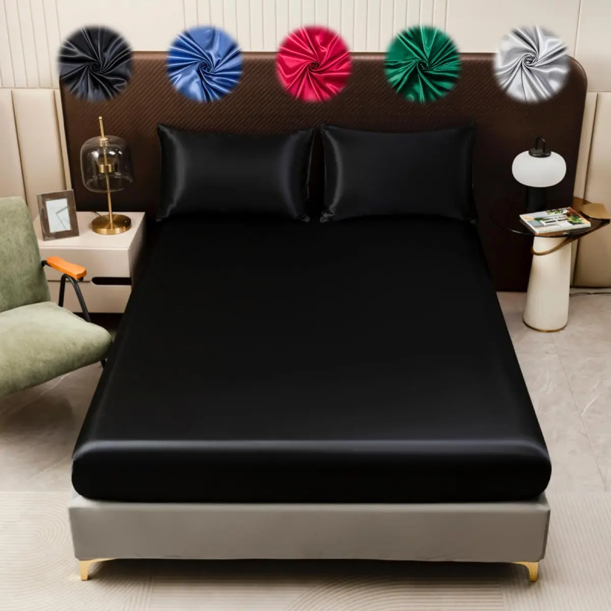 Solid Color Satin Fitted Sheet Set, Soft Comfortable Breathable Bed Sheet, Bedding Supplies for Home Bedroom Hotel Dormitory, Satin Bed Sheets, Silky Bedding Sheets, Cool Soft Sheets, Silky Cooling Bedsheets, Soft Comfy Bedding