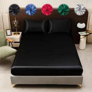 Solid Color Satin Fitted Sheet Set, Soft Comfortable Breathable Bed Sheet, Bedding Supplies for Home Bedroom Hotel Dormitory, Satin Bed Sheets, Silky Bedding Sheets, Cool Soft Sheets