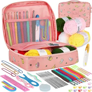 Crochet Kit for Beginners Adults, Crochet Kits Include Yarn, 59 count Crochet Starter Kit for Beginners , Crochet Hooks 2.0-6.0 mm, Lace Steel  0.6-1.9 mm