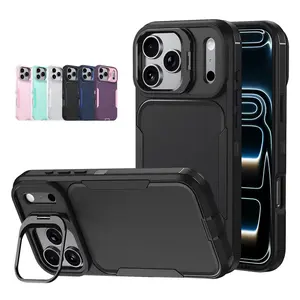 Compatible with iPhone 17 Pro Max 16 15 14 13 12 Case, Built-in Stash Stand Phone Case Military Grade Drop Protection Anti-Drop, Shockproof, Heavy Duty Protective Phone Case
