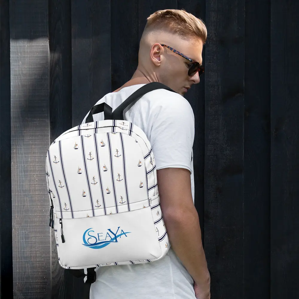 SEAYA Basic Backpack with Nautical Print and Adjustable Straps, Polyester Bag for Men & Women for School & Everyday Travel, Backpacks For School