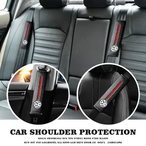 2pcs Volkswagen Seat Belt Cushion Pads, Badge Logo Print, Magic Tape Design, Shoulder Buffer Cover, Fits Vw Jetta Mk6 Golf 5 6 7 Passat, Car Accessory