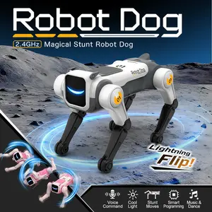 RC Robots Dog, 2.4GHz Remote Control Magical Stunt Robot Dog Toys, Smart Programming, Stunt Moves, Voice Command, Cool Light, Music & Dance, Birthday Gifts for Boys and Girls Age 8+. Robotic Dog Battery(Included), Controller Battery(Not included)