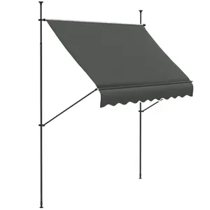 Sun Shade Manual Retractable Awning Dark Gray Non Screw Patio Sun Shade UV Resistant For Window Door with Adjustable Legs Retractable Awning With 47 Inch Projection Aluminum Steel Frame