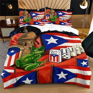 Puerto Rican cultural symbol art painting print pattern soft and durable bedding duvet cover set, including 1 duvet cover and 1 or 2 pillowcases, without duvet core and pillow core, suitable for children or adults as gifts, modern style fashionable bedroo