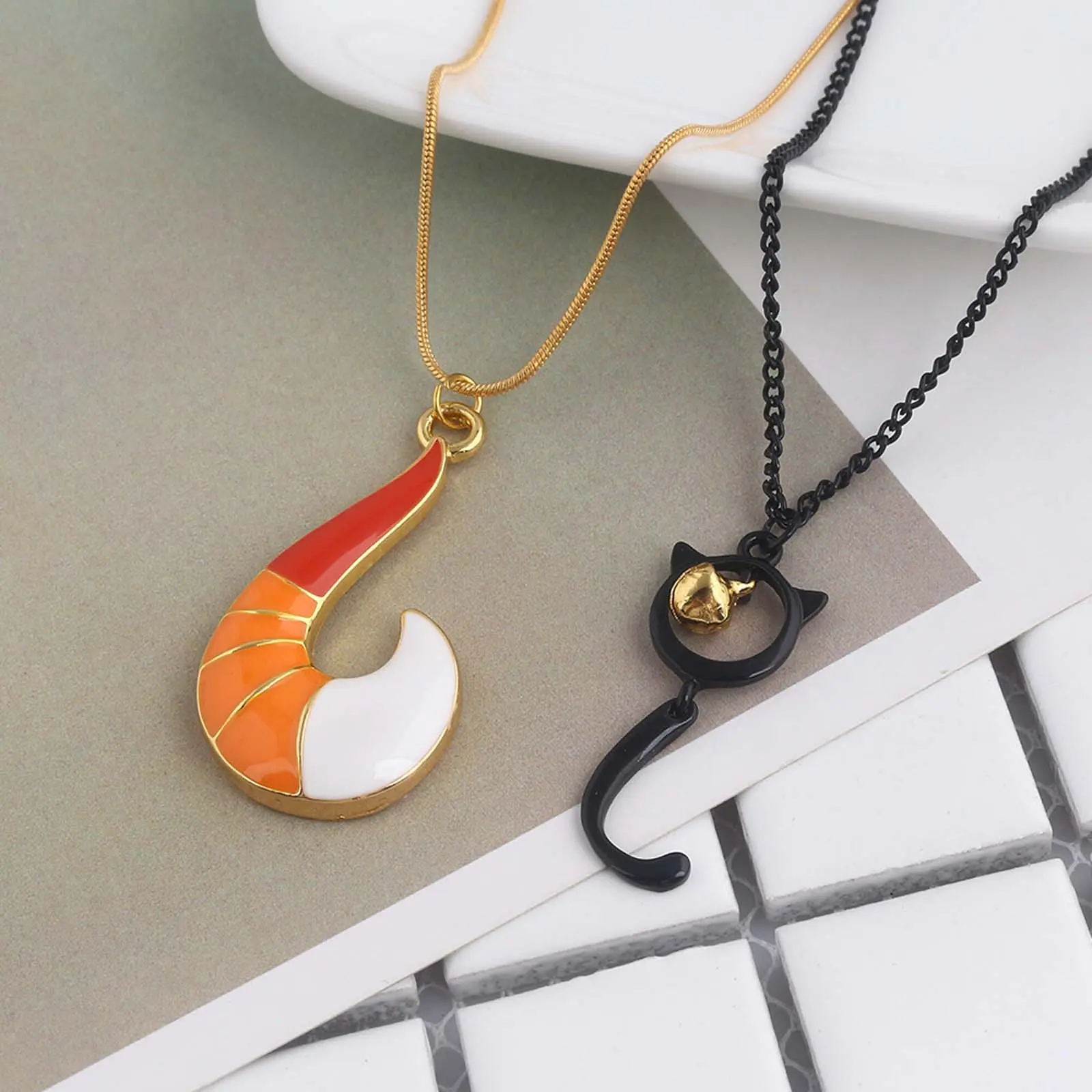 Fox Tail Black Cat Bell Hook Necklace 19in Unisex Daily Jewelry Gift