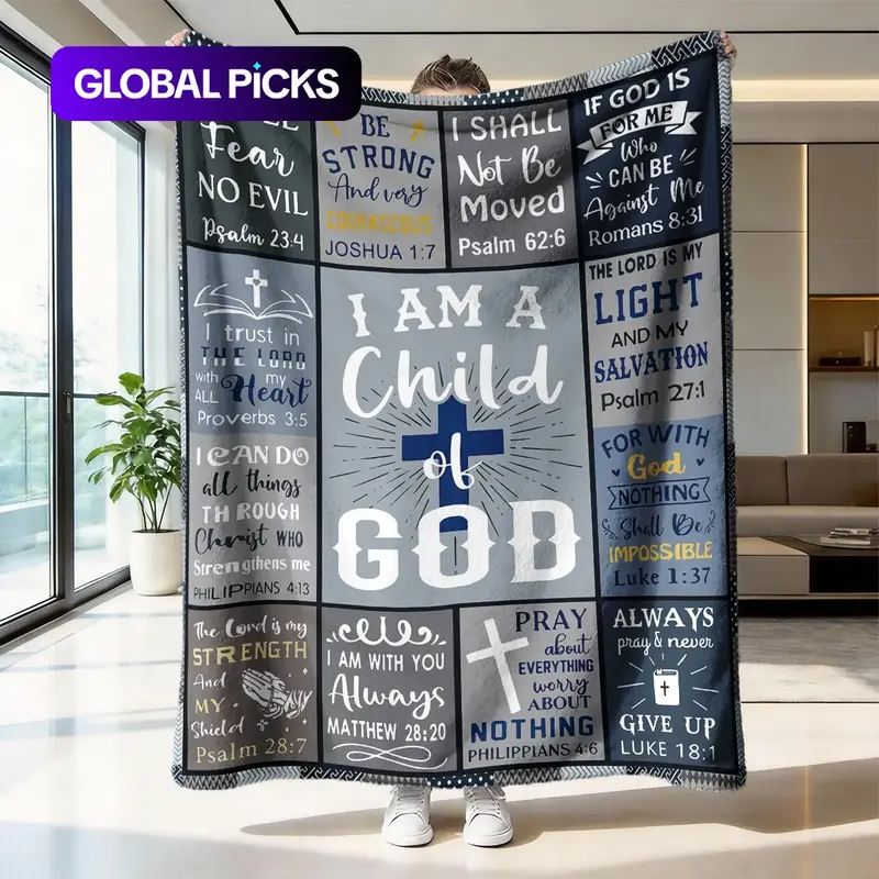 Biblical Verse Faith Flannel Cozy Blanket, Soft Skin-Friendly Warmth, Ideal for Sofa Bedroom Nap, Multi-Scene Use, Contemporary Style, Blanket Gifts, Gift Blanket #GLOBAL PICKS