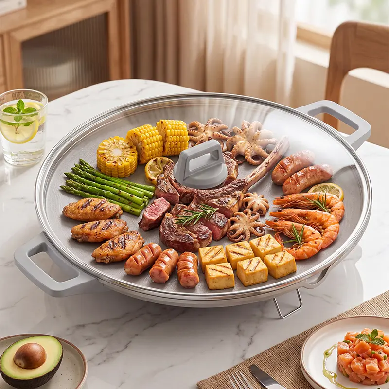 AORAN KITCHEN 2500W Premium Portable Korean-Style Electric Grill (High-Spec Version with Glass Lid) – Indoor Smokeless Non-Stick Grill with Adjustable Temperature; Multifunctional Home Grill and Griddle Cooking Grills Korean Bbq Grill