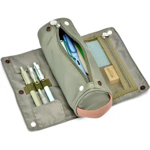 SQ-PCB025 Large Capacity Pencil Case Roll Up Design Multifunctional Pencil Holder Pouch Stationery Pen Bag for Teen Girls and Boys Camping style - Green