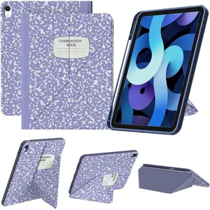 for ipad 11th Generation Case 11 Inch A16 2025 with Pencil Holder, ipad Case 10th Generation 10.9 inch 2022, Multiple Foldable Landscape and Portrait Stand Cover, Lilac Composition Book