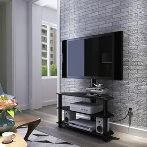 2025 Black Swivel TV Stand｜Height Adjustable 28"-65" + 360° Rotation｜3-Tier Steel Storage for 43-70" TVs & Gaming Gear! Furniture Tv Frame