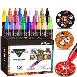 18 Colors Waterproof Acrylic Paint Marker Pen Set, 18pcs/set Simple Portable Multi-purpose Paint Maker Set, for Glass, Stone, Paper, Metal, Wood, Canvas, Plastic Paint Pens Markers, Art Markers Set