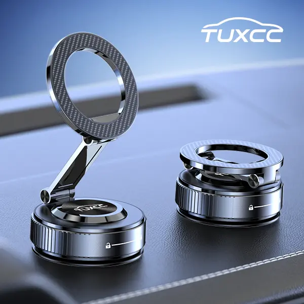#TikTokShopBackToSchool,TUXCC Magnetic Car Phone Mount,Car Phone Holder,Full Metal Vacuum Suction Holder,360° Adjustable,Heat Resistant up to 85°C,Washable & Reusable,Includes Magnetic Ring Compatible with All Phones,Not Just MagSafe Phones