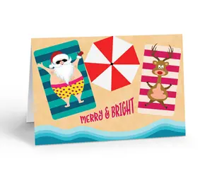 Stonehouse Collection Beach Christmas Cards - 12 Merry and Bright Holiday Boxed Cards & Envelopes - USA Made