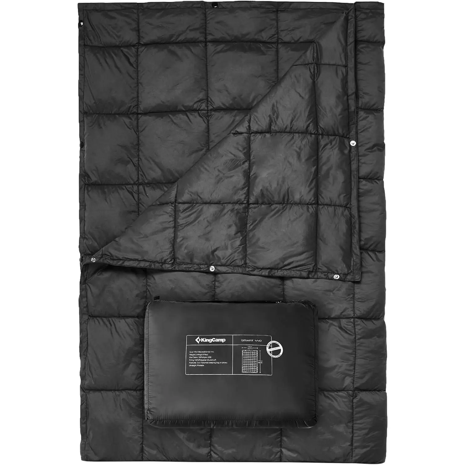 KingCamp Ultralight Camping Blanket, Packable Down Alternative Puffy Wearable Blanket with Snap Buttons, Water-Resistant & Windproof 20D Nylon Shell, Warm Loft Fill, 78.7"x56.7" (Fits Two), for Hiking Travel Picnic Stadium, Black truck bed