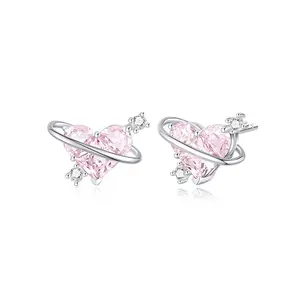 FANCIME "Sweetheart" Pink Planet Sterling Silver Stud Earrings