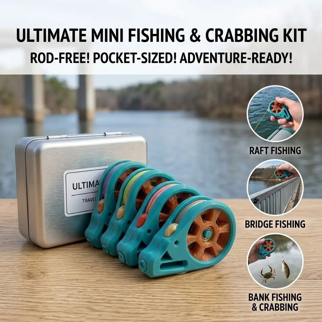 2026 New Matte Texture Portable Pocket Mini Rodless Spinning Reel, Outdoor Gear for Raft, Bank Fishing & Wilderness Survival (Catches Fish, Crabs)