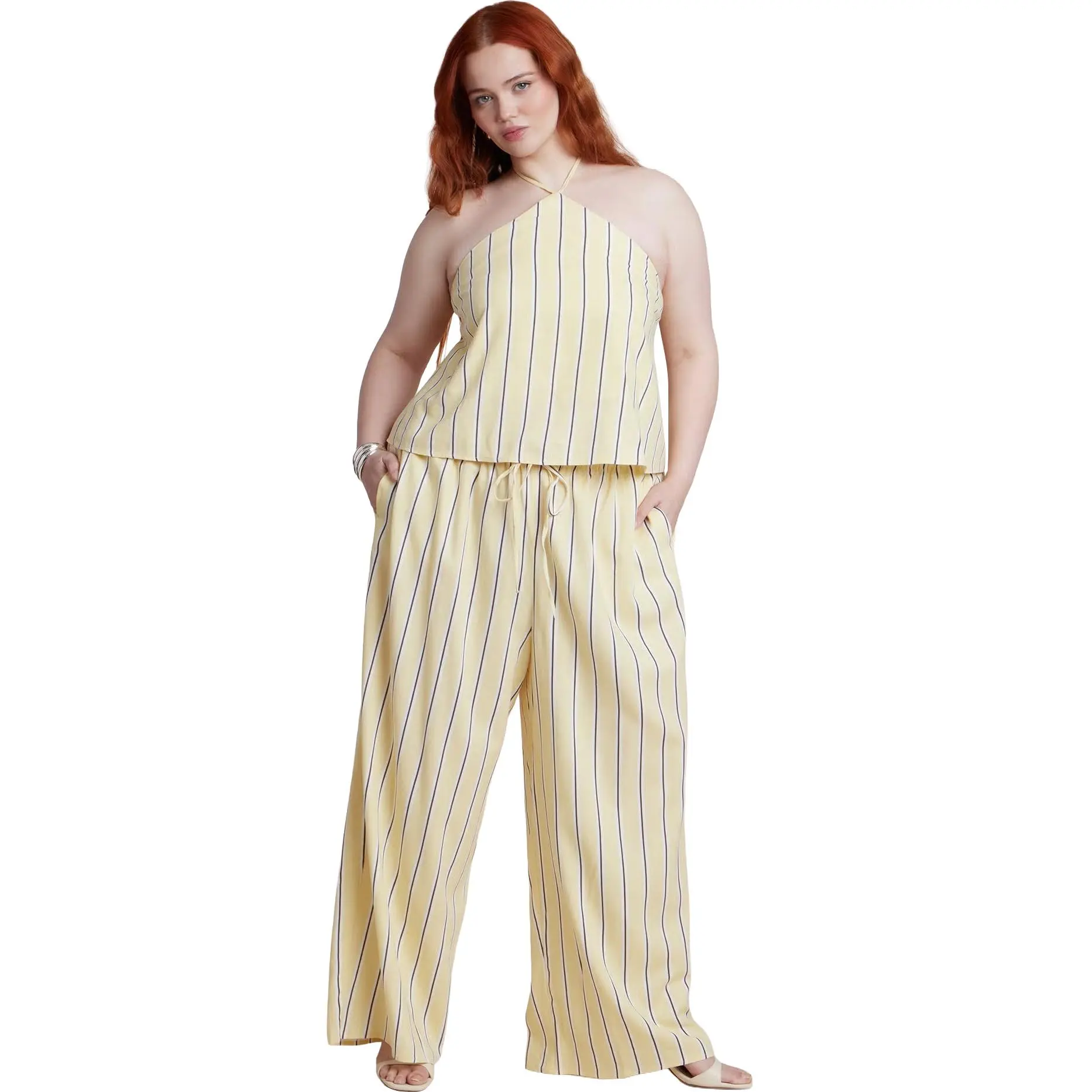 ELOQUII Women's Plus Size Drawstring Wide Leg Linen Pant
