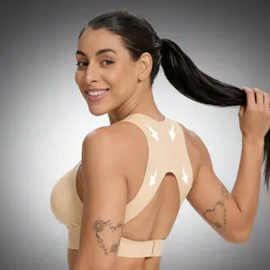 【Postural correction】Skin-Friendly Wireless Sports Bra, Women's Beige Padded Crop Top with Breathable Lining, Essential Sportswear for Yoga & Daily Fitness