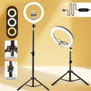 1pc LED Ring Light with Extendable Travel Tripod and Phone Holder, Smartphone Camera Accessories, Adjustable Brightness LED Round Light, Height Adjustable, Suitable for Selfie Camera Photography/Makeup/UTube Video/Vlogging/Live Streaming