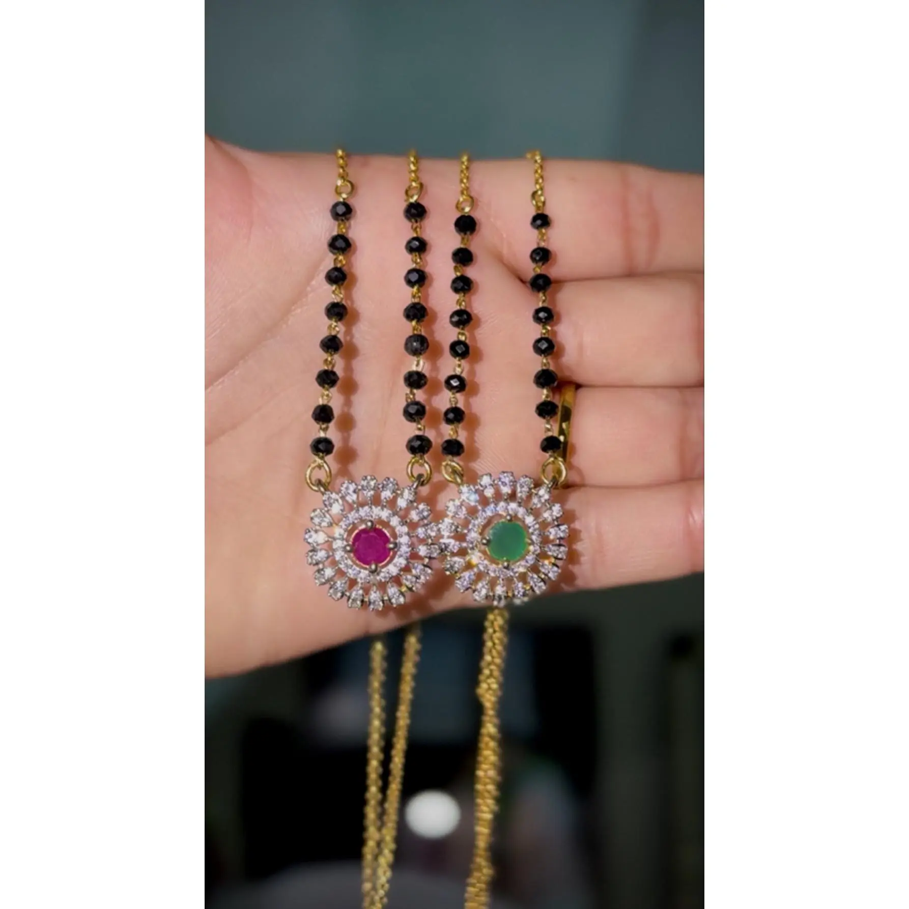 Panchadatu Daily Use Mangalsutra with Black Beads and Colorful Stones for Women