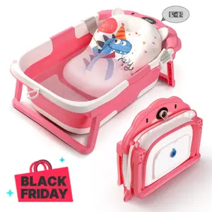 Collapsible Baby Bathtub for Newborns to Toddler with Real-time Temp Monitor,Portable Travel Tub for 0-36 Month, Foldable Baby Bath Tub for Infants
