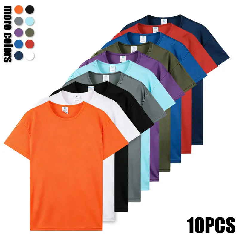 10-piece set of summer men's sports T-shirts, breathable and comfortable, essential for casual sports, featuring pure color and simple design, versatile for both men and women Athletic Top Gym Outfit Tee Gym Tees Gym Exercise Activewear