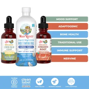MaryRuth's Herbal Calm & Mineral Support Bundle - Liquid Nighttime Multimineral 32 oz - Lemon Balm Leaf Liquid Drops 1 oz - Ashwagandha Root Liquid Drops 1 oz