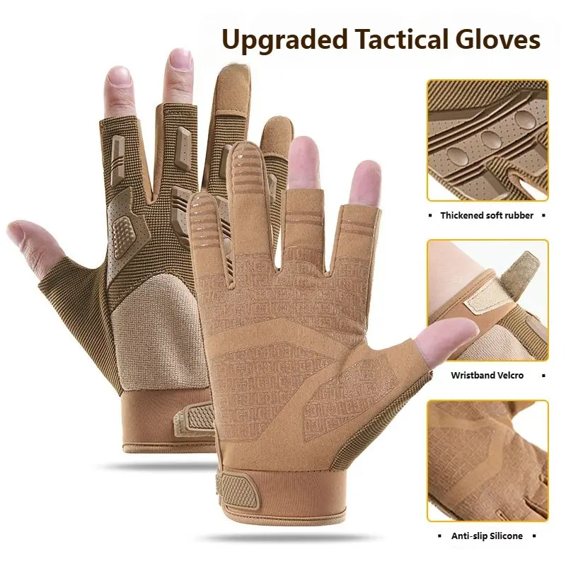 Men's Tactical Gloves for Outdoor Climbing, Anti-Slip Soft Rubber Protection, Open-Finger Design, Superfine Leather, Wristband Velcro, Cycling Gloves